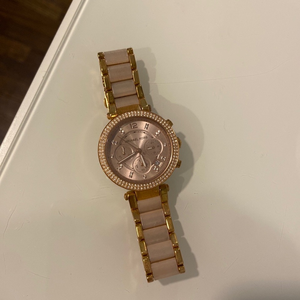 Pink and gold double band michael kors watch